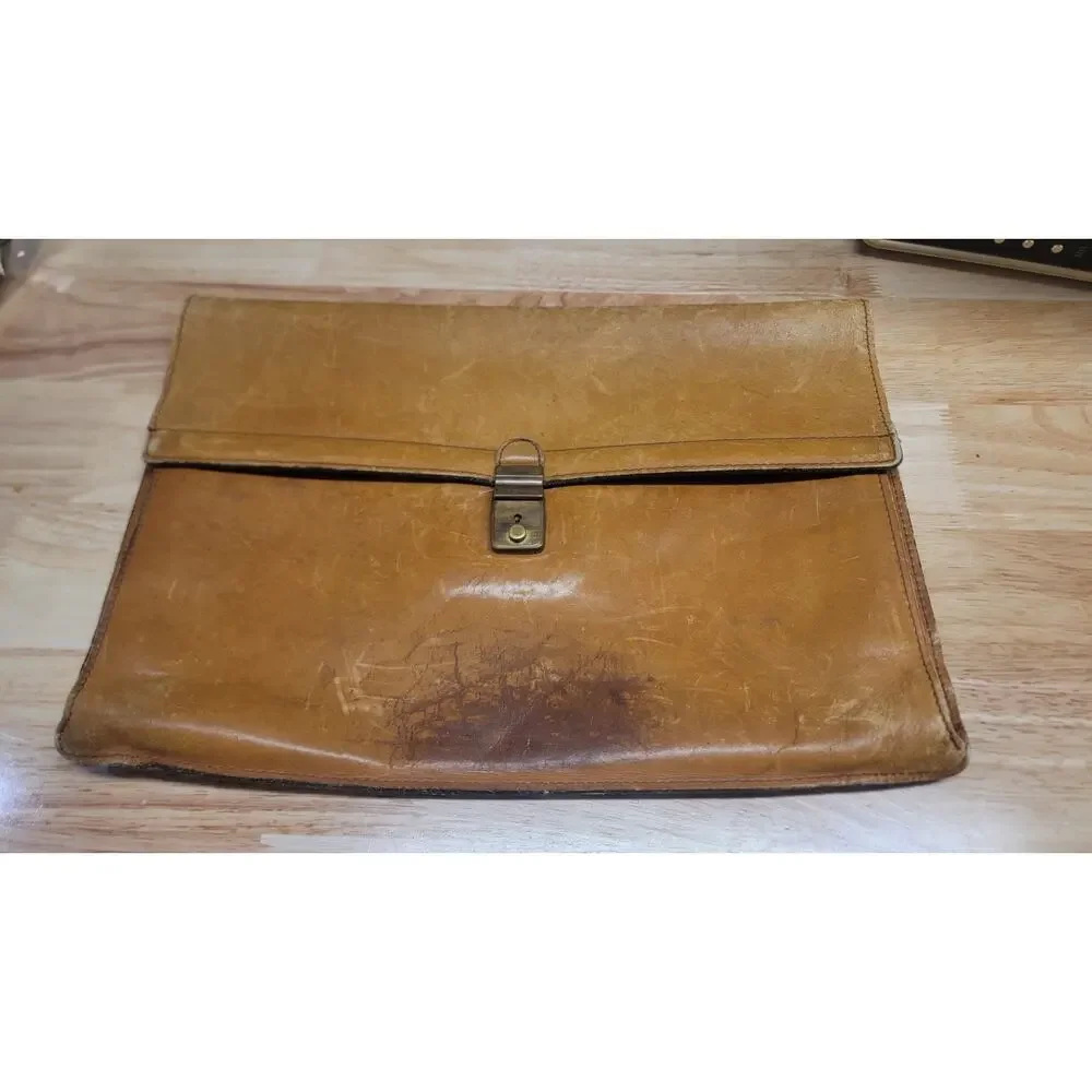 Natural Brown Tarnsjo Leather Bronze-Tone Accent Top Stitch Slip Case